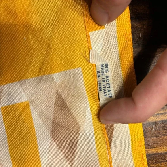Jacques Piaget Scarf 100% Acetate Geometric Print Yellow Brown White Made Italy